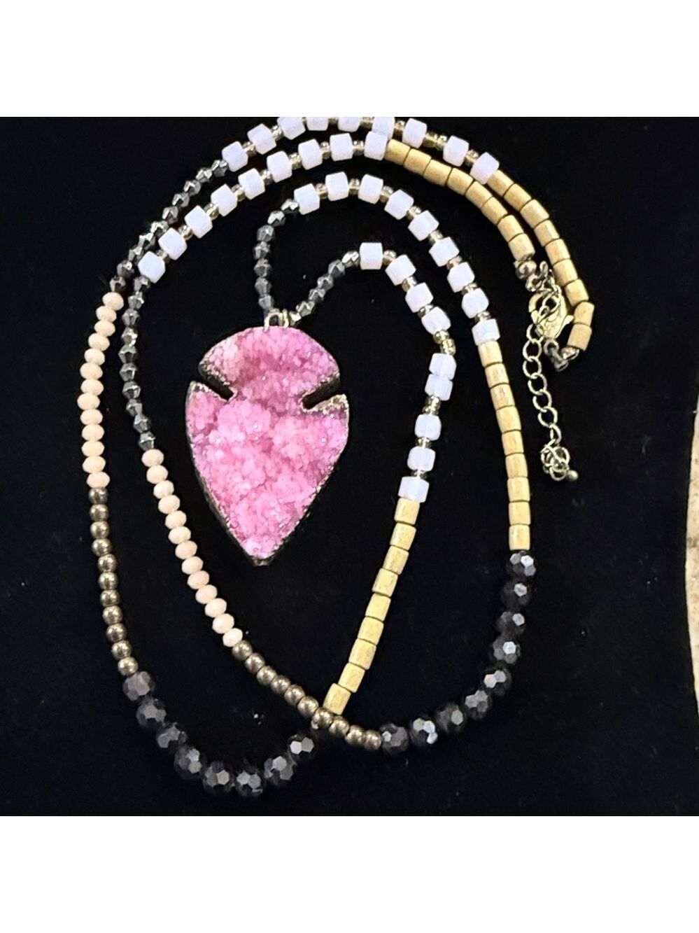 Pink Druzy Quartz Arrowhead Pendant necklace